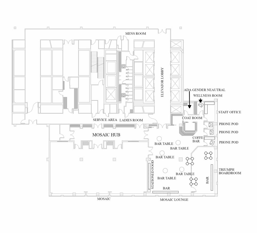 Lounge Reception Event Space Floor Plan at 1166 Avenue of the Americas